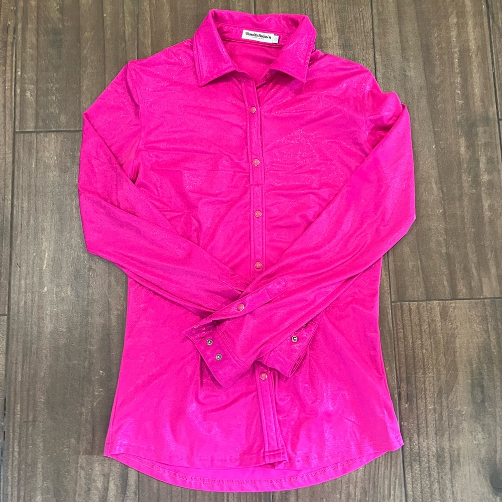 Hot pink sparkly ranch dressn rodeo pullover